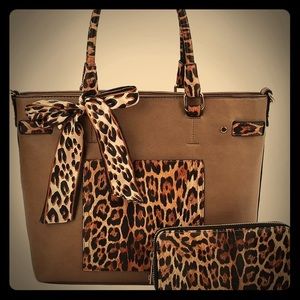 2in1 Leopard Two Tone Scarf Tote &Matching Wallet
